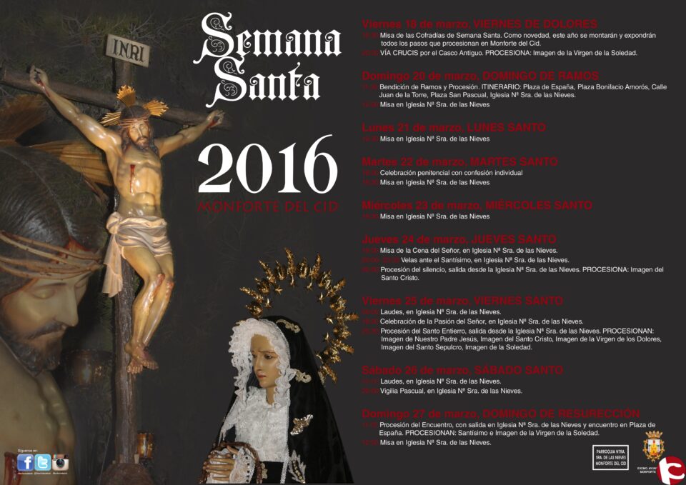 La Semana Santa de Monforte del Cid arranca hoy con la misa de las cofradías y la celebración del Vía Crucis