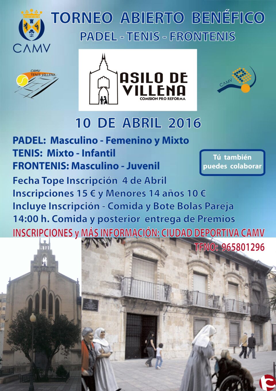 El Círculo Agrícola Mercantil Villenense organiza para el próximo 10 de abril un Torneo Abierto Benéfico de Padel  Tenis  Frontenis.