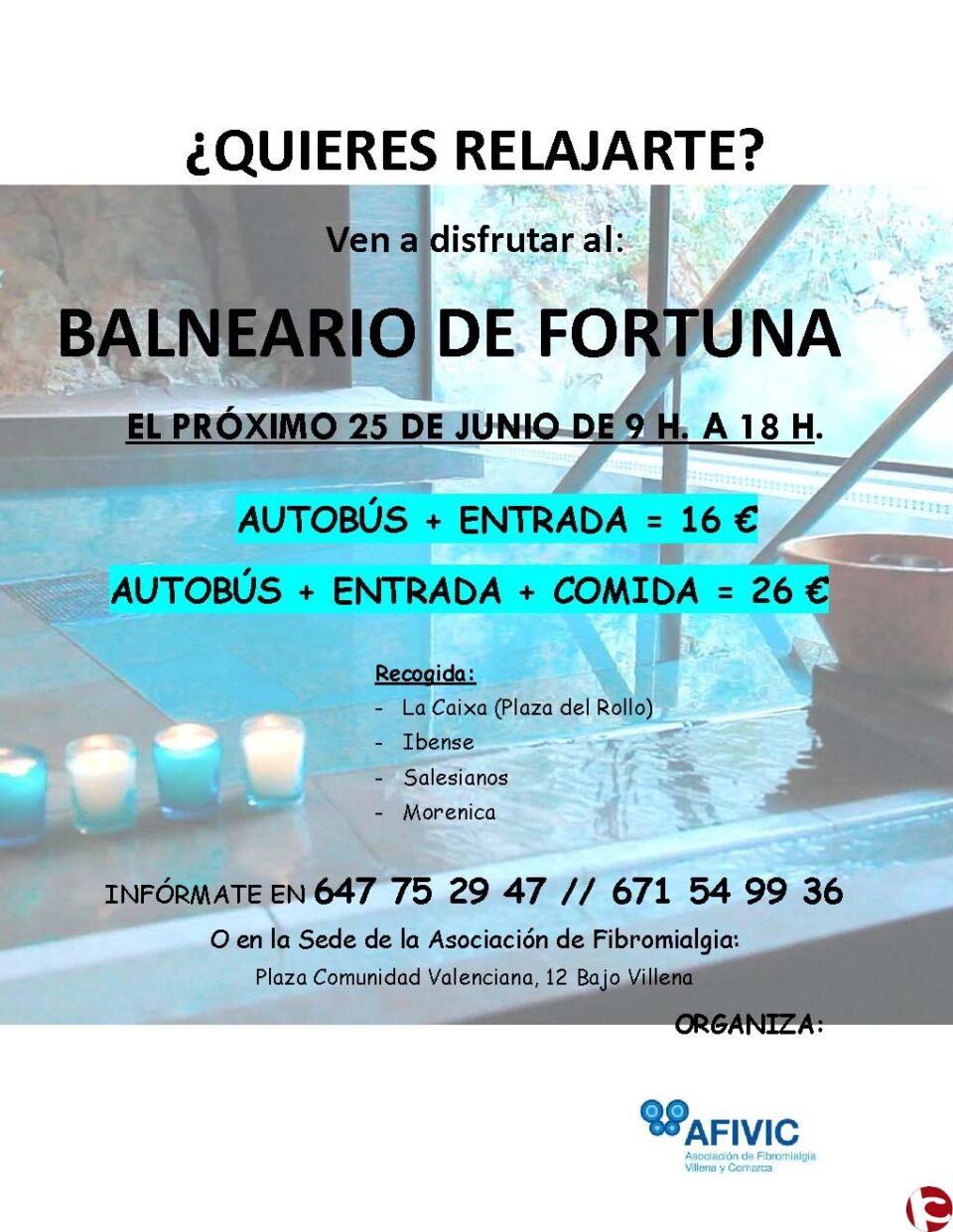 AFIVIC organiza una salida al Balneario de Fortuna