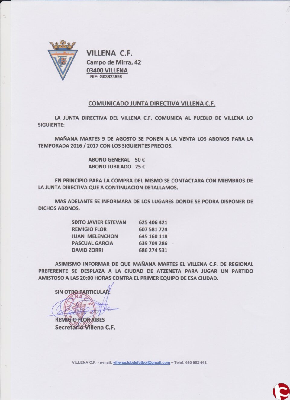 El Villena CF pone a la venta los abonos para esta temporada