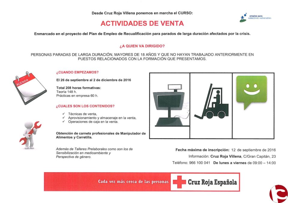 La Asamblea Local de Cruz Roja Villena dará comienzo al curso de recualificación profesional