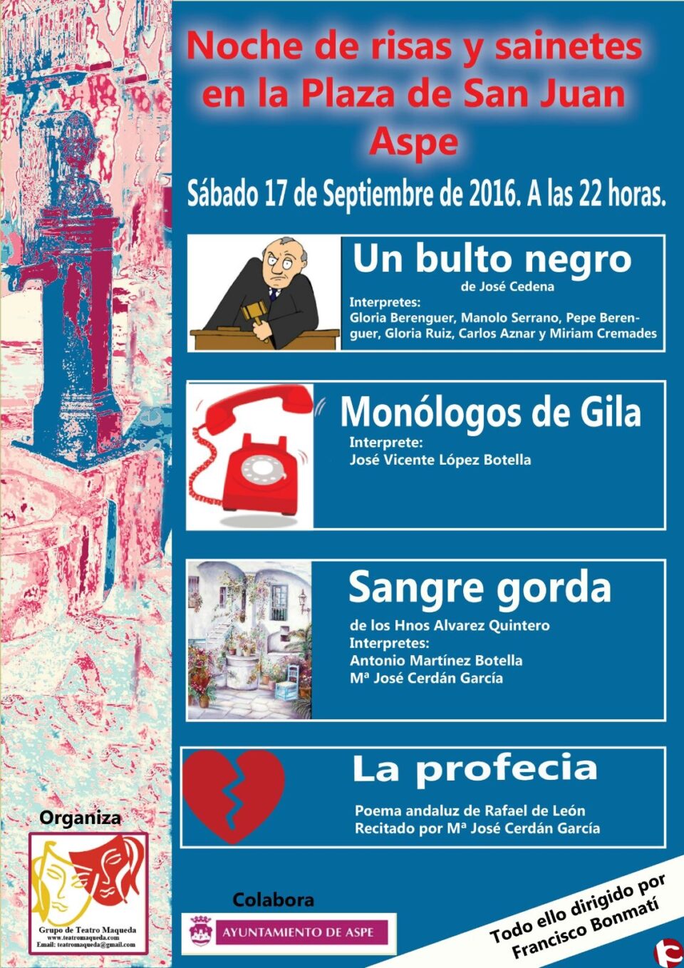 Una noche divertida con sainetes y monólogos el próximo sábado 17