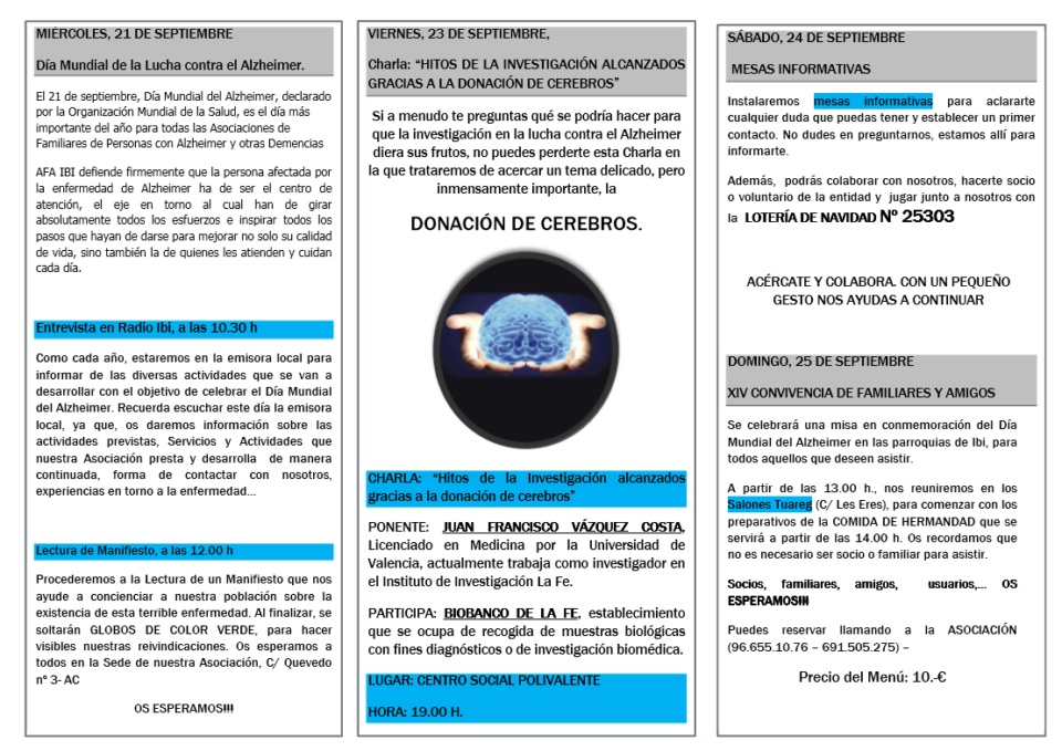 Ibi celebrará con numerosas actividades la Semana Mundial del Alzheimer