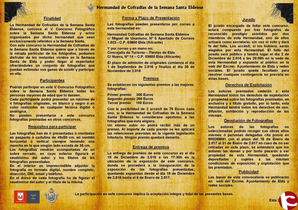 Bases del V Concurso Fotográfico Sobre la Semana Santa Eldense.