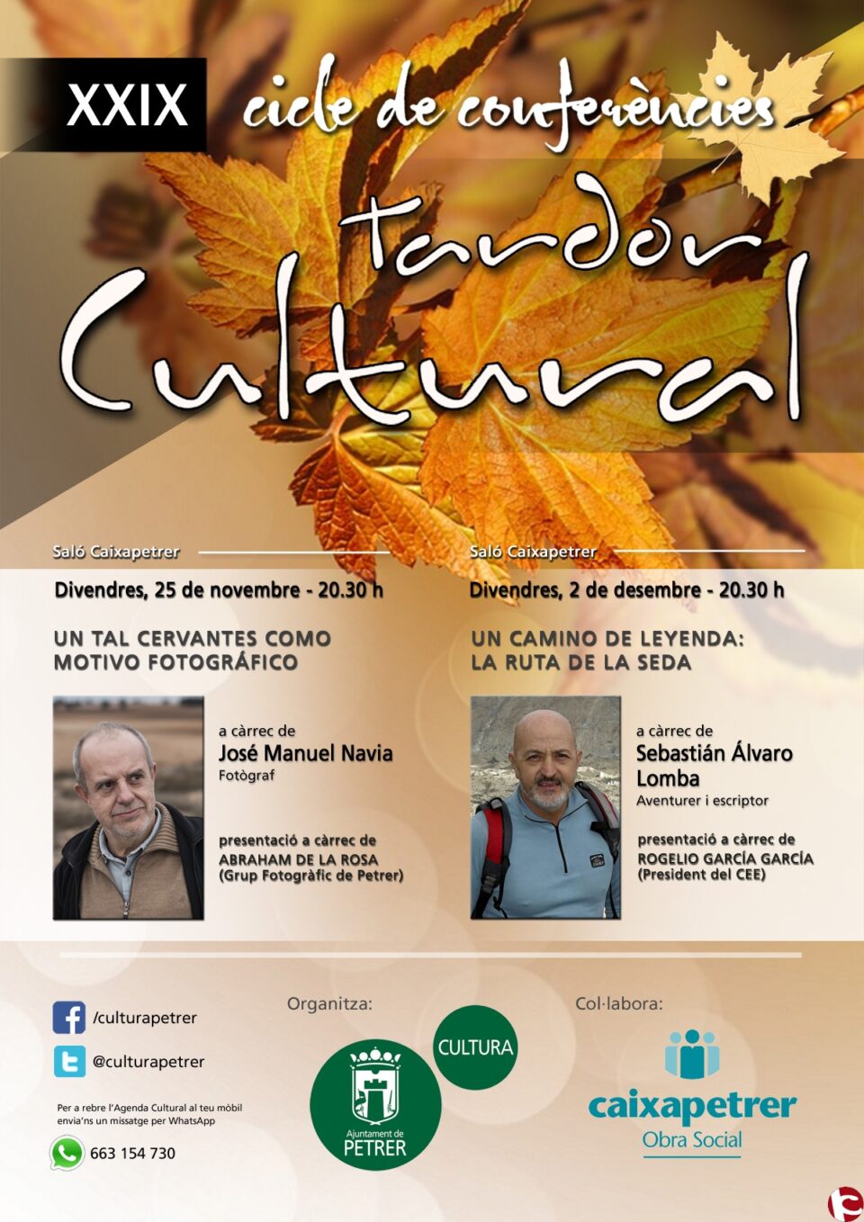 El Otoño Cultural vuelve a Petrer con una variada propuesta de conferencias