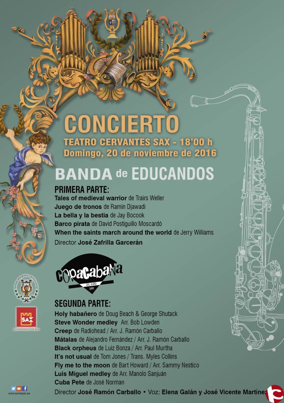 Sax celebra Santa Cecilia con un concierto de la banda educandos y la Copacabana Sax Big Band