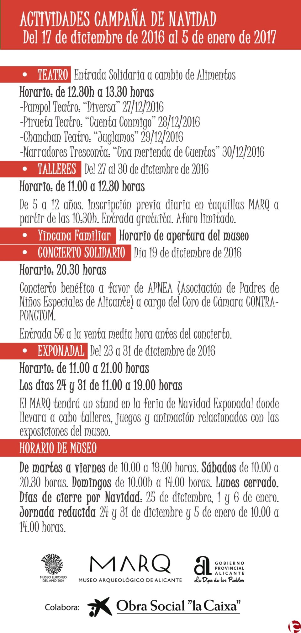 El MARQ y el MUBAG celebran la Navidad con un completo y variado programa de actividades para toda la familia