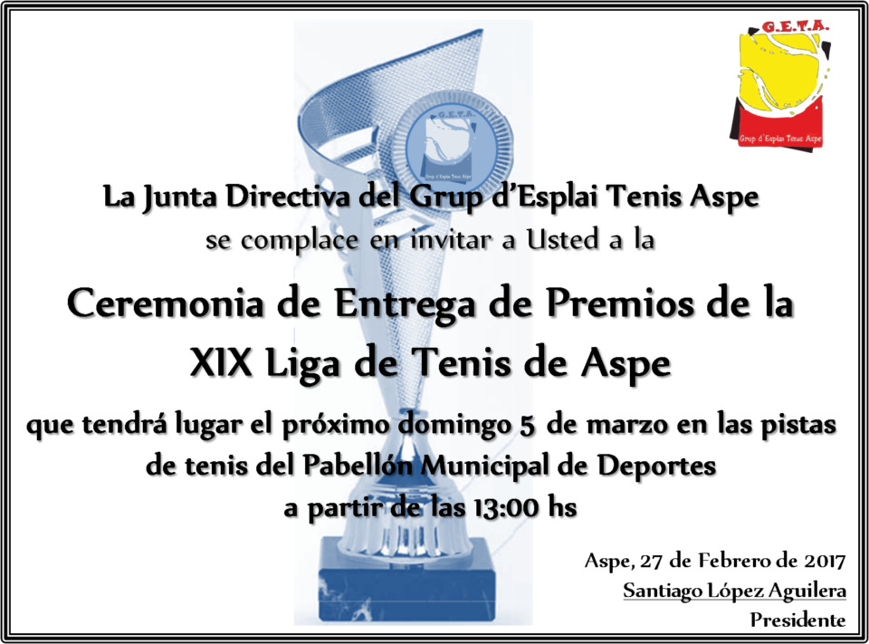 Ceremonia de entrega de Premios de la XIV Liga de Tenis de Aspe