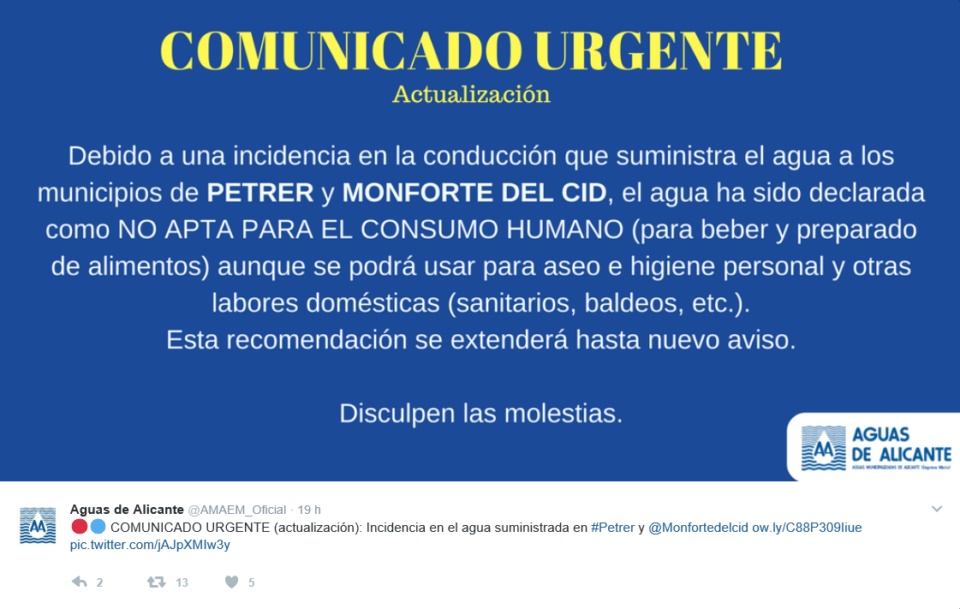 Comunicado Oficial del Ayuntamiento de Petrer