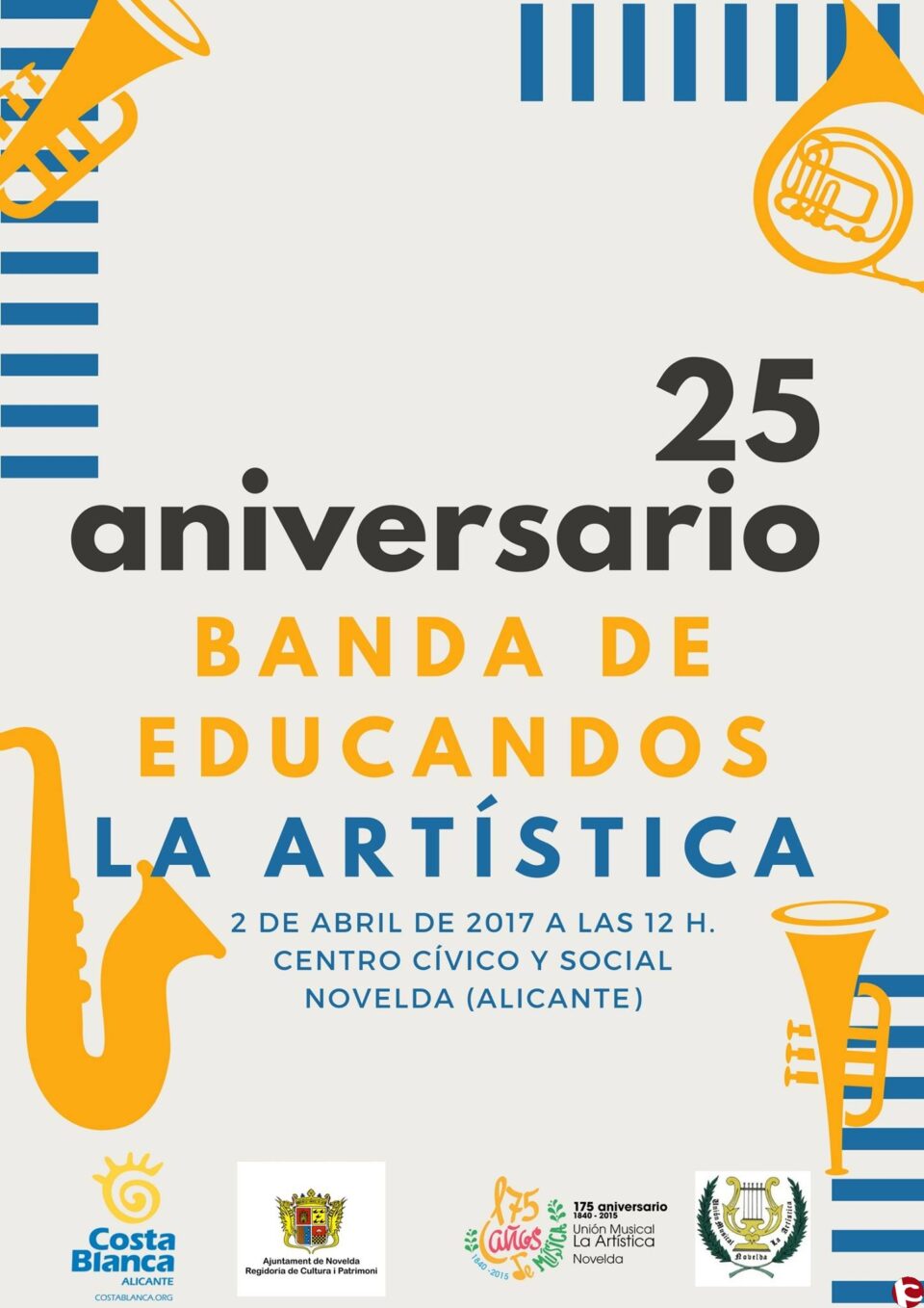 El próximo ​2 de abril a las 12 h. la Unión Musical La Artística de Novelda ofrecerá un concierto para celebrar los 25 años de su Banda de Educandos​.