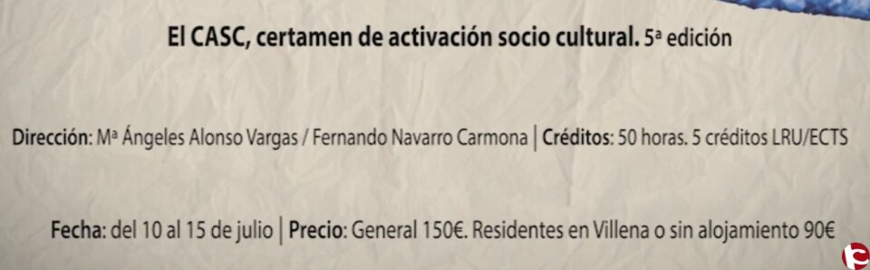 Curso de Verano en la Sede de la UA "El CASC.Certamen de activación sociocultural"