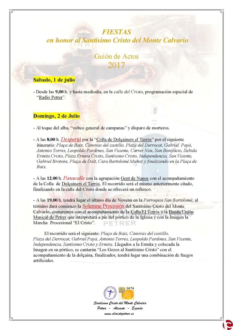 Fiestas en honor al Santísimo Cristo del Monte Calvario