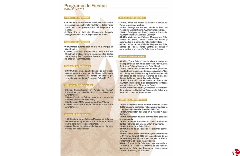 Programación de las Fallas de Elda 2017: