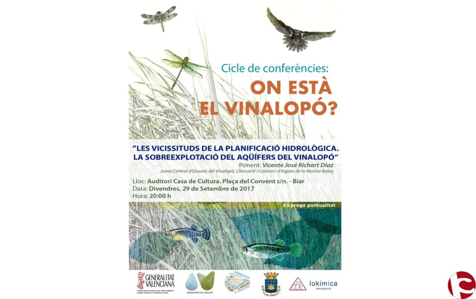 L'Observatori del Vinalopó organitza a Biar una conferència sobre la sobreexplotació dels aqüífers del Vinalopó