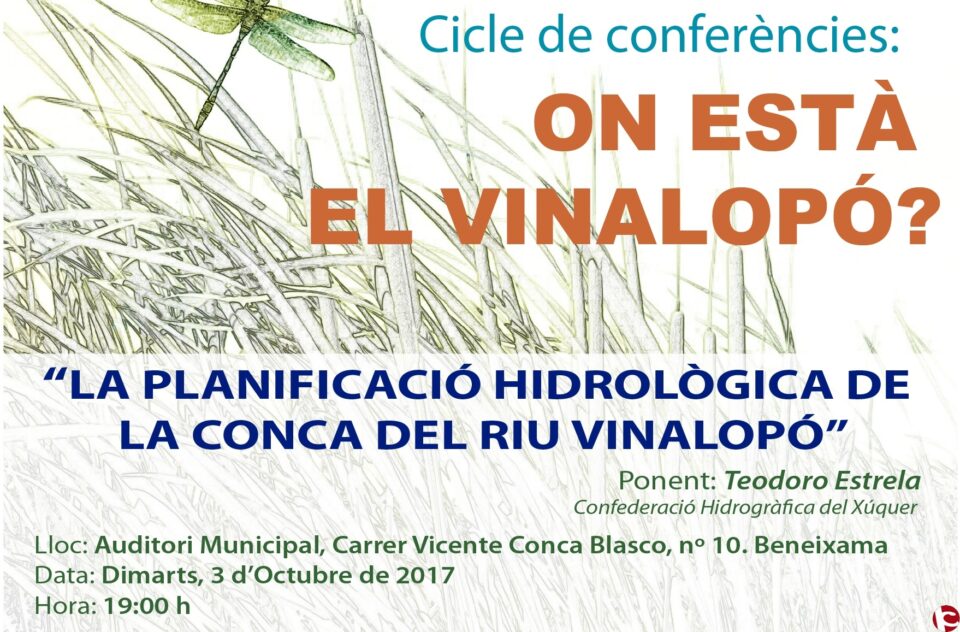 L'Observatori del Vinalopó organitza a Beneixama una conferència sobre la planificació hidrológica del Vinalopó
