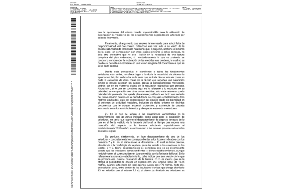 Aprobación plan ordenación veladores plaza Gabriel Miró. 14-11-2017