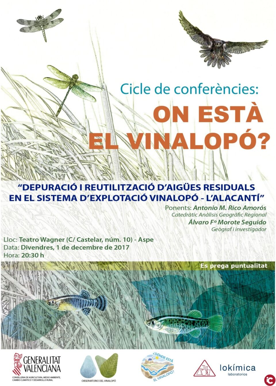 L'Observatori del Vinalopó organitza a Aspe una conferència sobre la depuració i reutilització d'aigües residuals