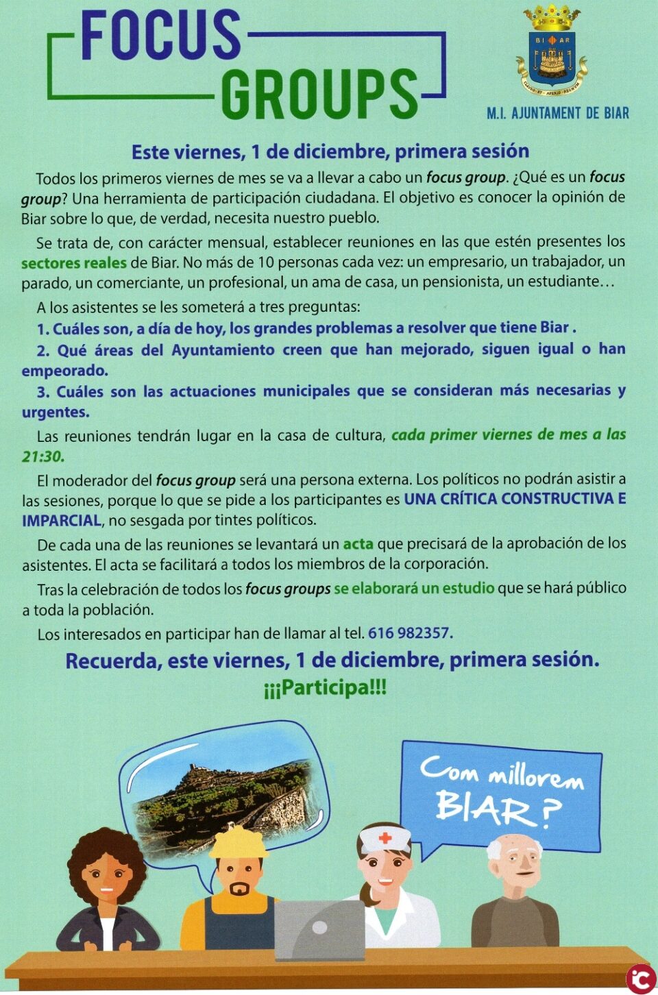 Biar lanza una novedosa iniciativa en participación ciudadana los "FOCUS GROUPS"