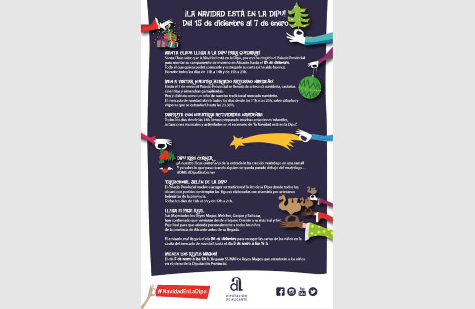 La Diputación de Alicante invita a los ciudadanos a disfrutar de la Navidad con un sinfín de actividades para toda la familia