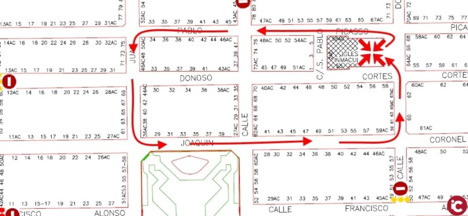 Información de cortes de calles para la Procesión dulce nombre Jesús del día 14 de enero