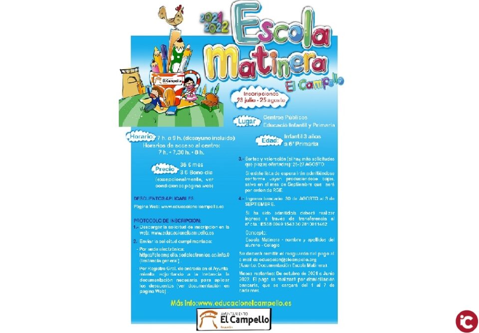 Mañana se abre el plazo de inscripción para la Escola matinera de El Campello