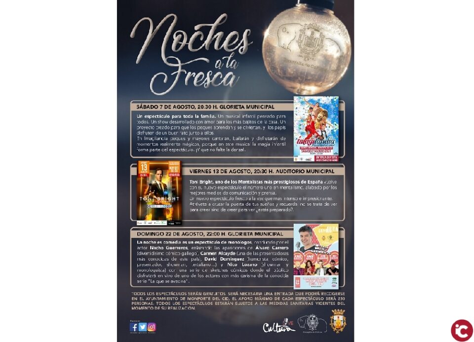 Vuelve la programación cultural de verano Noches a la Fresca en Monforte del Cid