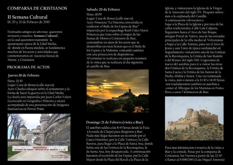 La Comparsa de Cristianos celebra su II Semana Cultural los días 18