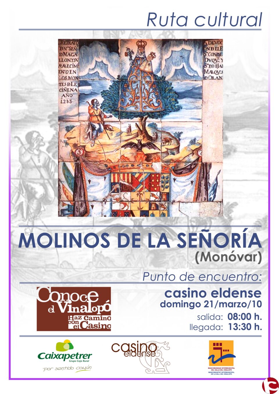 La Ruta Cultural del Casino visitará el domingo 21 los Molinos de la Señoría de Monóvar