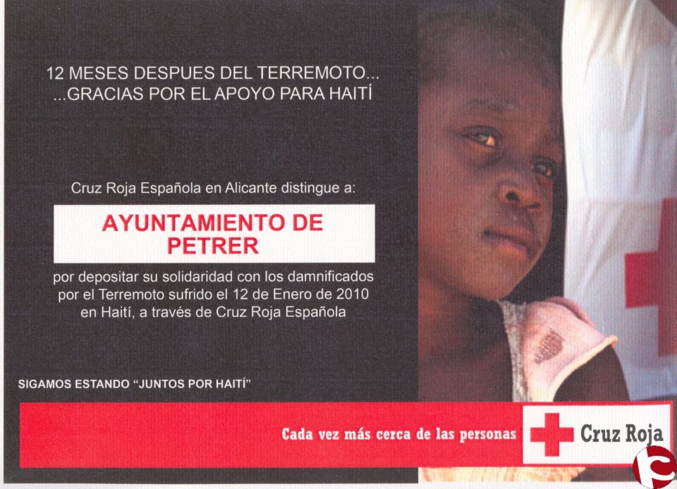 Cruz Roja Provincial distingue al Ayuntamiento de Petrer por su cooperación con Haití