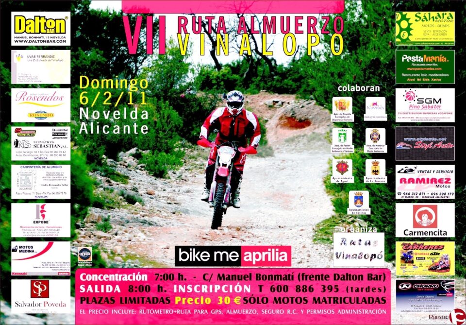 El domingo 6 de Febrero se llevará a cabo la VII Ruta-Almuerzo en moto por varios parajes de la comarca