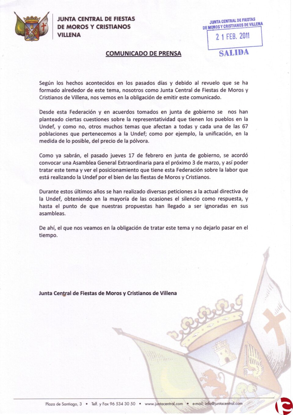 La Junta Central de Fiestas dejará de pertenecer a la UNDEF