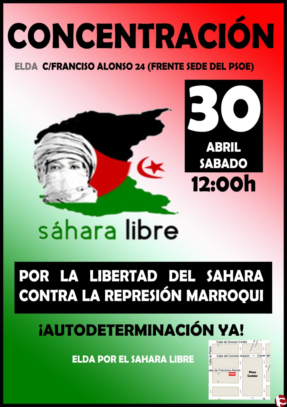 La Asociación Sáhara Libre Independiente  Elda organiza este sábado 30 de abril