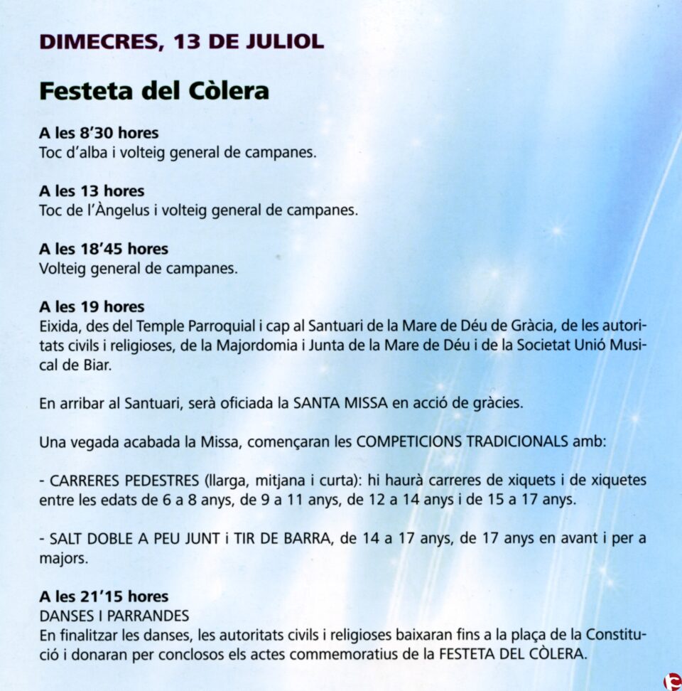 FESTIVIDAD DE SANT CRISTÒFOL Y FESTETA DEL CÒLERA EN BIAR