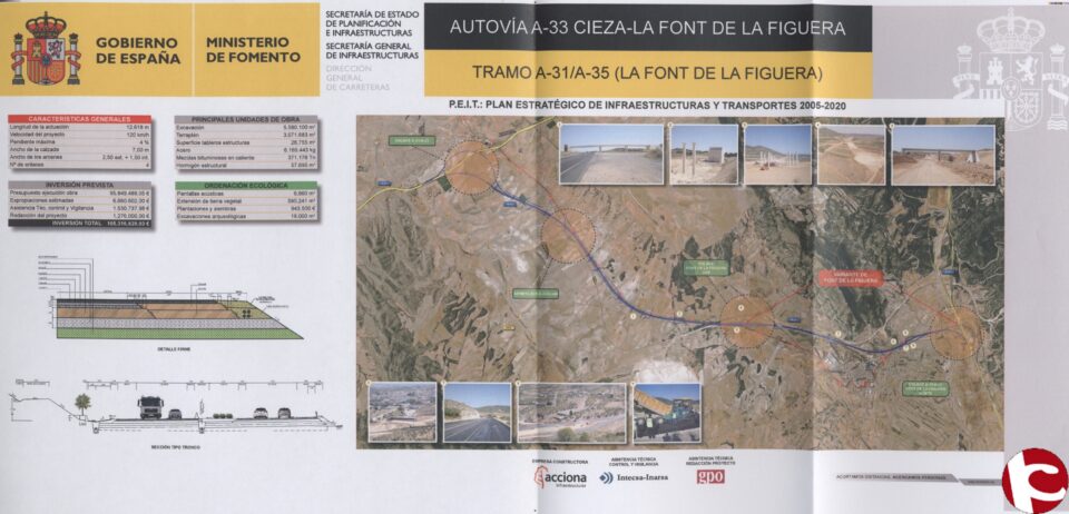 Las autoridades visitan las obras de la A-33 a su paso por La Font de la Figuera