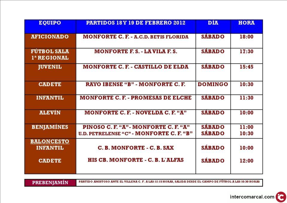 HORARIOS DE EQUIPOS MONFORTINOS ESTE FIN DE SEMANA Y ENTREVISTA AL MONFORTE C.F.