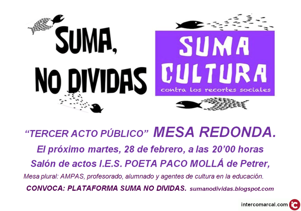 El martes 28 de Febrero a las 20.00h en el IES Paco Mollá se celebrará una mesa redonda contra los recortes sociales
