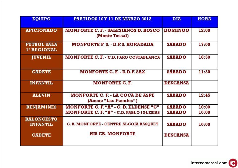 Partidos de este fin de semana de equipos de Monforte del Cid
