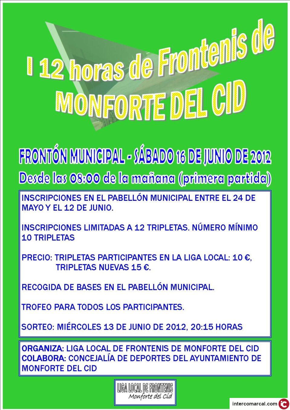 El martes de la semana que viene finaliza el plazo de inscripción a las I 12 horas de Frontenis de Monforte del Cid