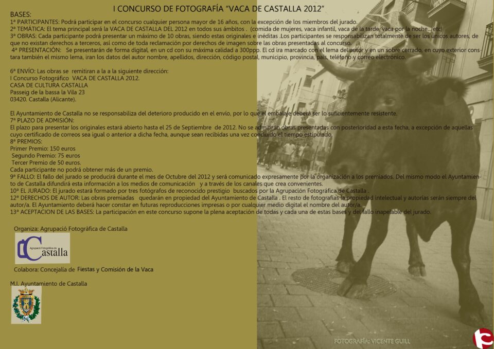 La Agrupación Fotográfica Castalla organiza un concurso fotográfico con motivo de "la vaca de Castalla"