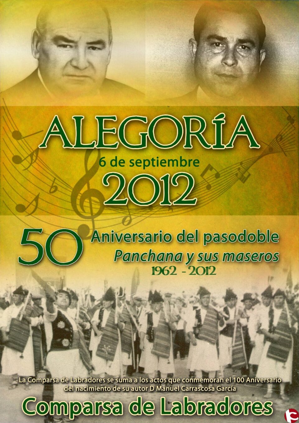 50º ANIVERSARIO DEL PASODOBLE PANCHANA SUS MASEROS Y 100º ANIVERSARIO DEL NACIMIENTO DE SU AUTOR D. MANUEL CARRASCOSA GARCÍA
