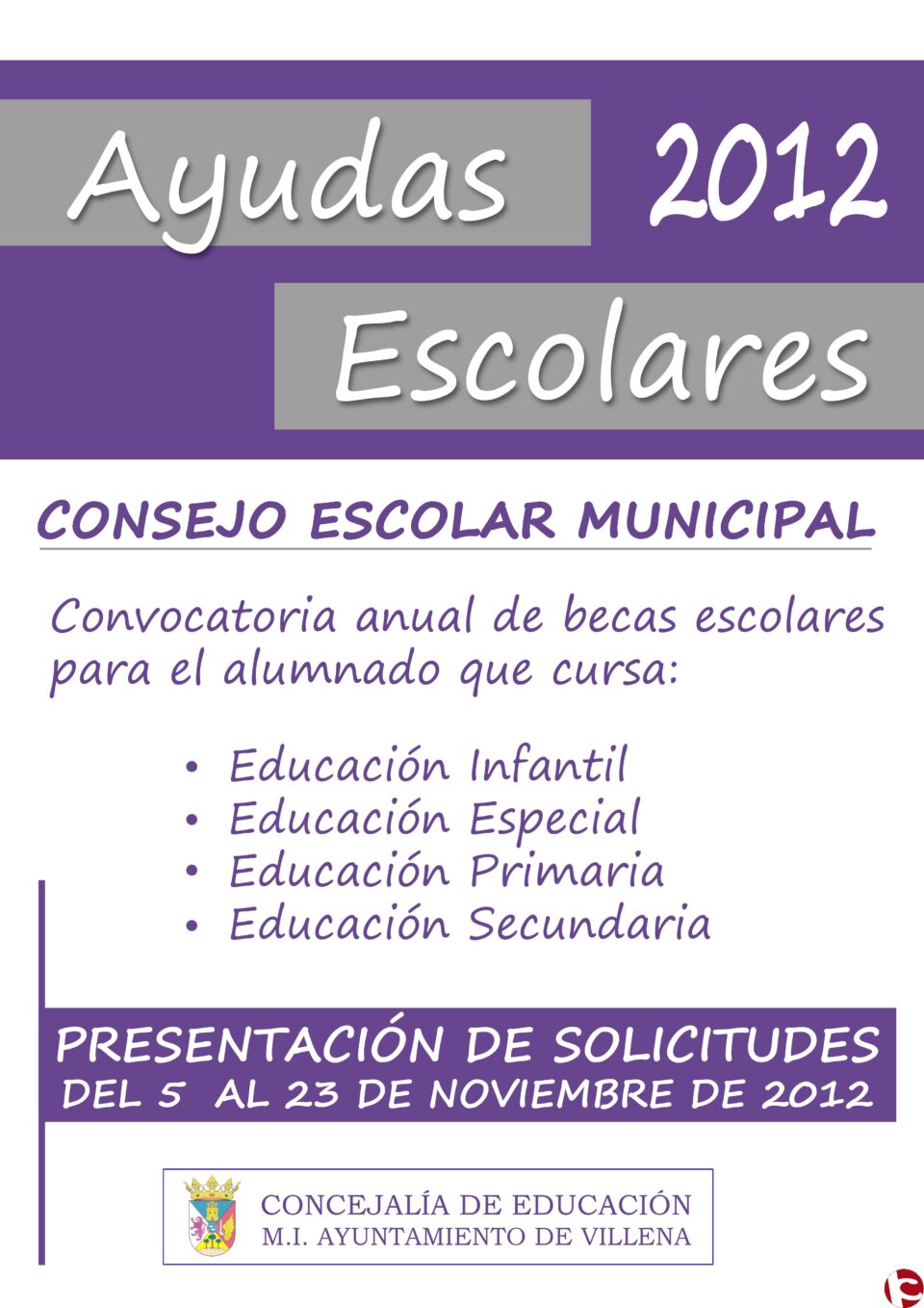 Se anuncia seguidamente una convocatoria de "Ayudas al estudio" 2012