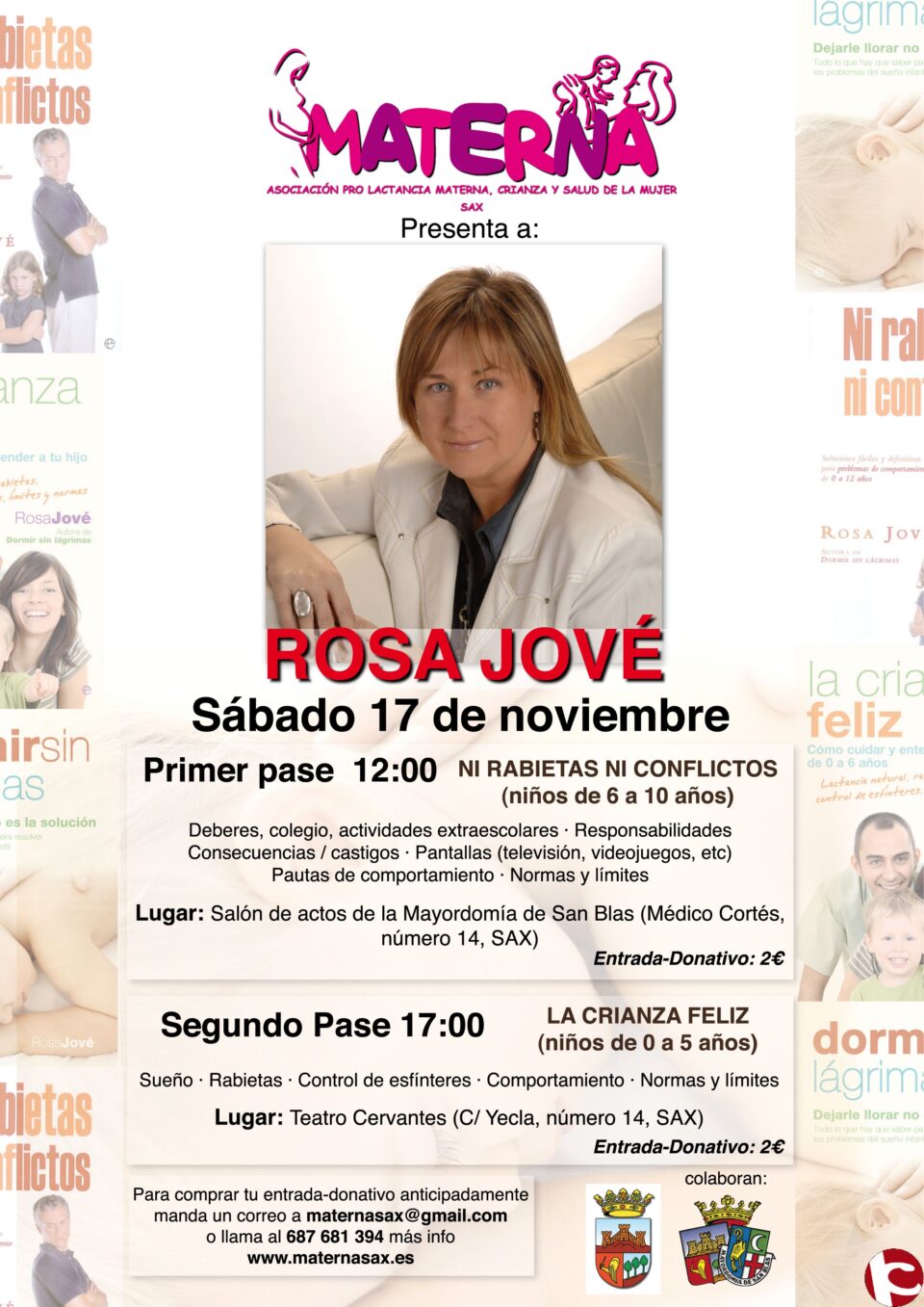 Conferencias que dará Rosa Jové en Sax el día 17 de noviembre.
