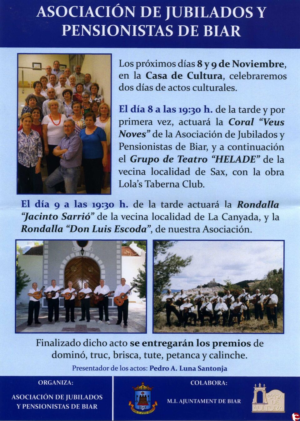 Actos culturales de la Asociación de Jubilados y Pensionistas de Biar