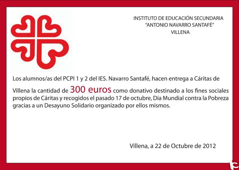 Los alumnos del PCPI del IES. Navarro Santafé de Villena solidarios con su entorno.