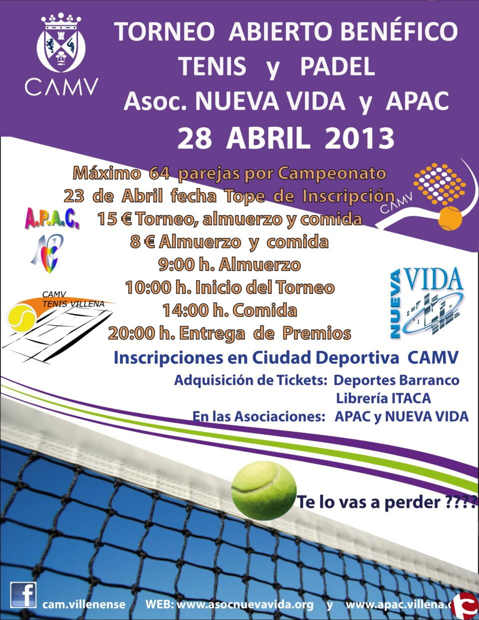 Se presenta una jornada deportiva de Tenis y Padel para dar beneficio a Nueva Vida y Apac