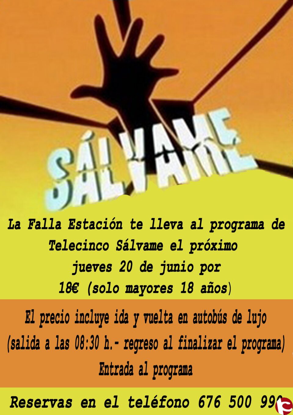 La Falla Estación informa que ha organizado un viaje al programa de Telecinco Sálvame el próximo viernes 20 de junio por 18EUR
