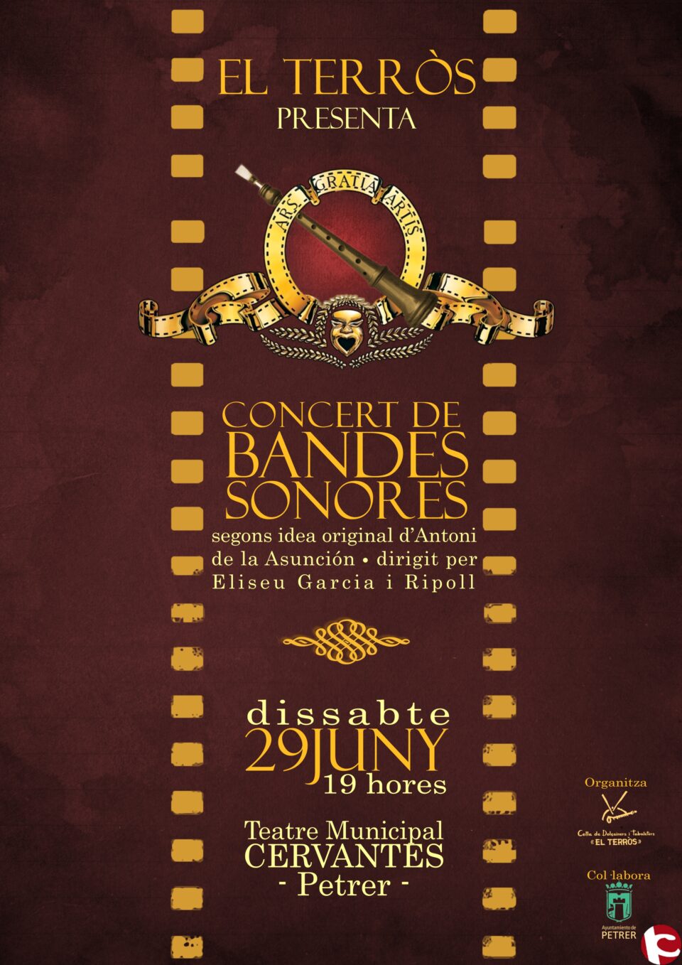 La Colla de Dolçainers i Tabaleters El Terròs de Petrer está preparando un concierto de Bandas Sonoras para el 29 de junio a las 19 horas