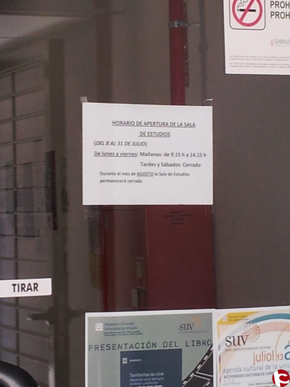 Comunicado de Juventudes Socialistas de Villena sobre el problema de horarios de la Sala de Estudio