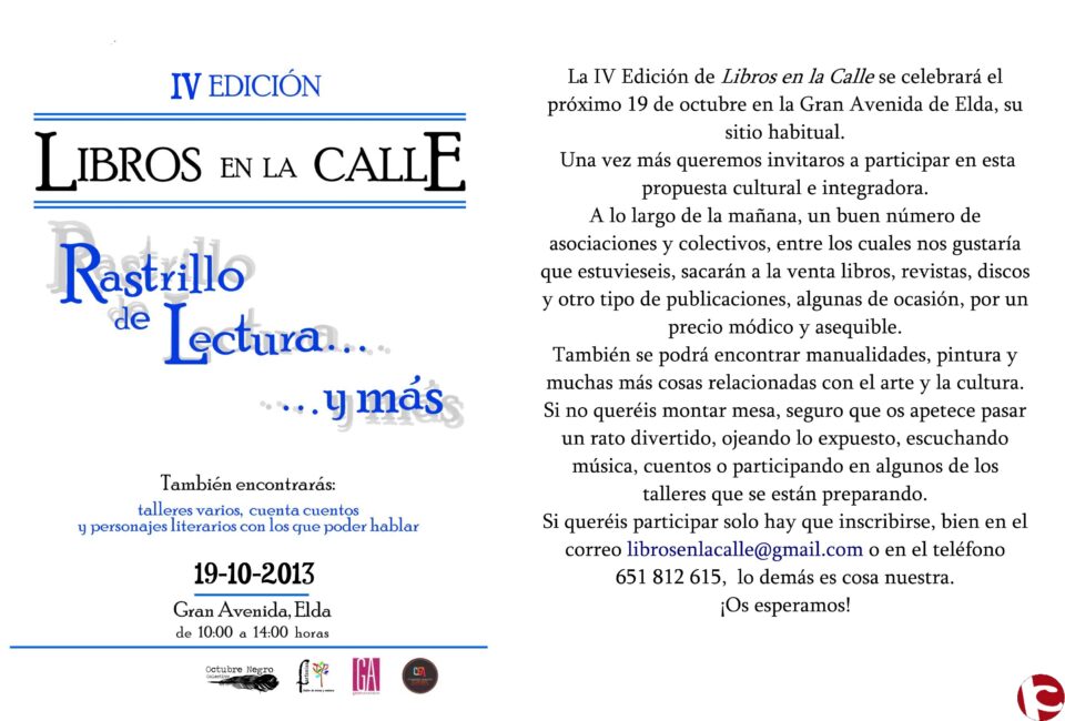 La IV Edición de Libros en la Calle se celebrará el