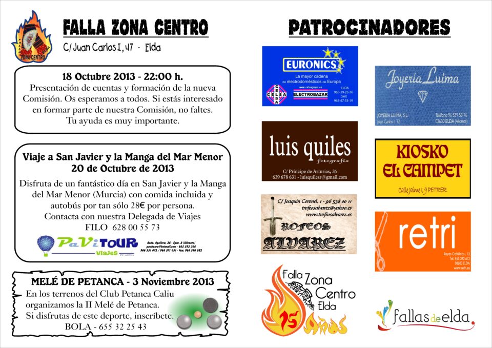 ACTIVIDADES OCTUBRE FALLA ZONA CENTRO